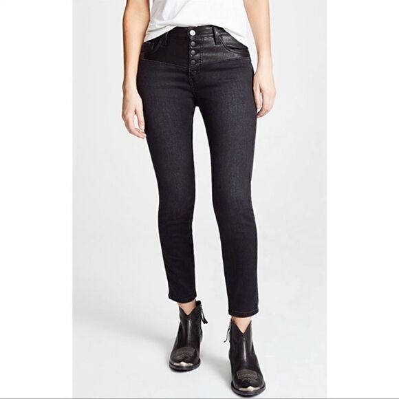 Current / Elliott The Fused High-Waist Stiletto Jeans Faux-Leather Black Size 25 - Picture 3 of 13